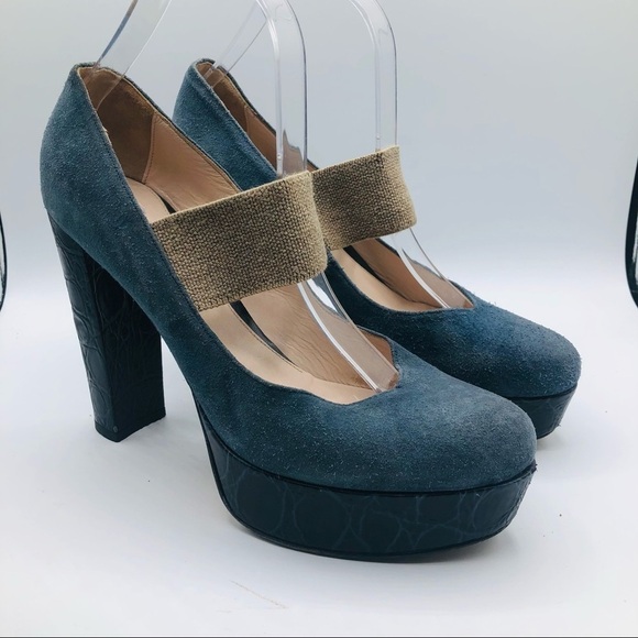 Charles David Womens Vero Cuoio Blue suede Platform Chunky Heels Size 10 - Picture 2 of 11